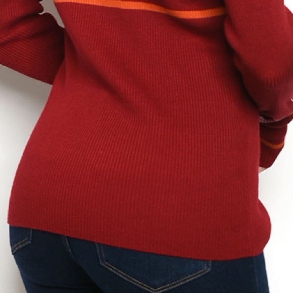 Burgundy w/pink stripe turtleneck sweater top. - Picture 8 of 8